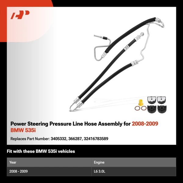 Power Steering Pressure Line Hose Assembly for 2008-2009 BMW 535i