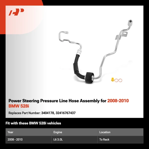 Power Steering Pressure Line Hose Assembly for 2008-2010 BMW 528i