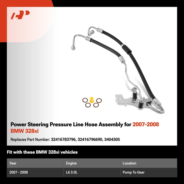 Power Steering Pressure Line Hose Assembly for 2007-2008 BMW 328xi