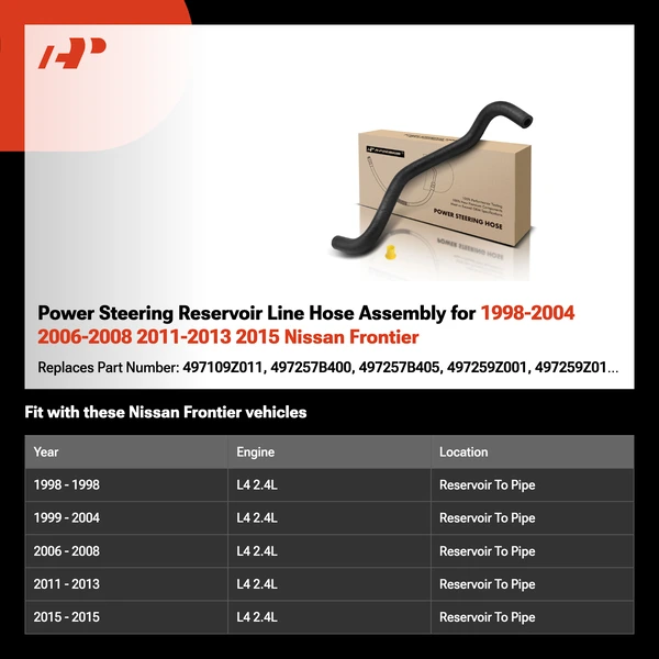 Power Steering Reservoir Line Hose Assembly for 1998-2004 2006-2008 2011-2013 2015 Nissan Frontier