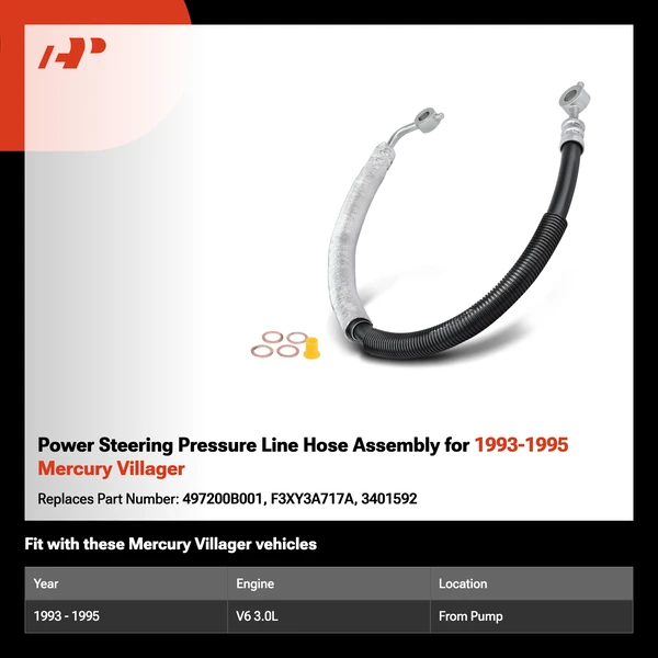 Power Steering Pressure Line Hose Assembly for 1993-1995 Mercury Villager