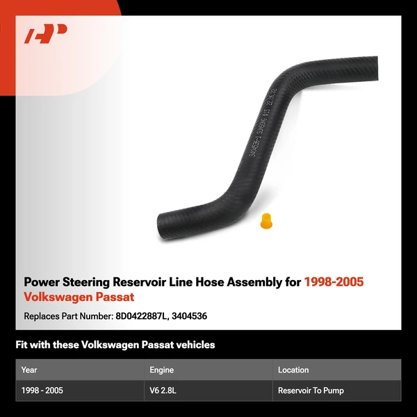 Power Steering Reservoir Line Hose Assembly for 1998-2005 Volkswagen Passat