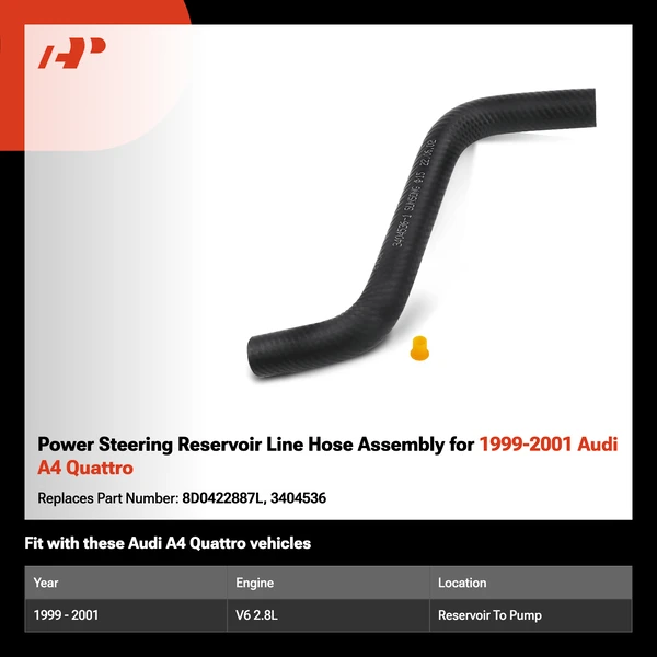 Power Steering Reservoir Line Hose Assembly for 1999-2001 Audi A4 Quattro