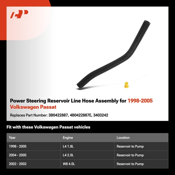 Power Steering Reservoir Line Hose Assembly for 1998-2005 Volkswagen Passat