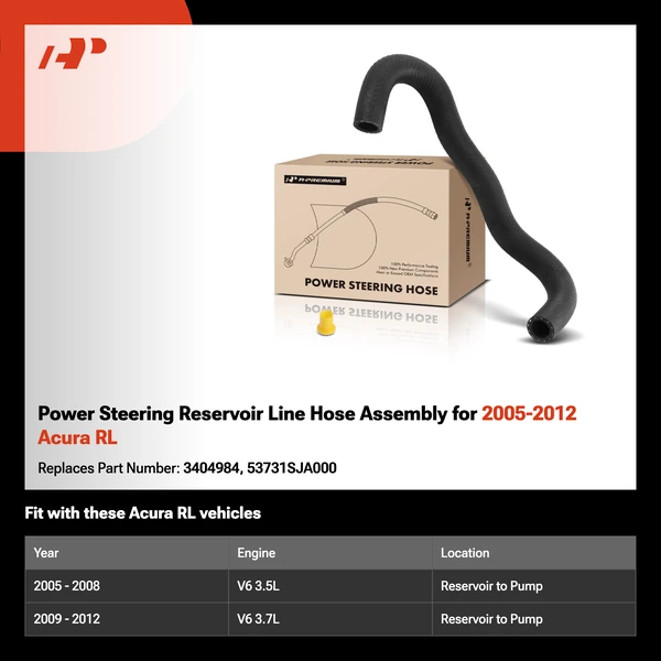 Power Steering Reservoir Line Hose Assembly for 2005-2012 Acura RL