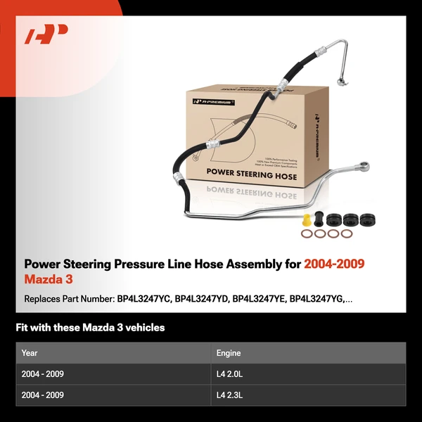 Power Steering Pressure Line Hose Assembly for 2004-2009 Mazda 3