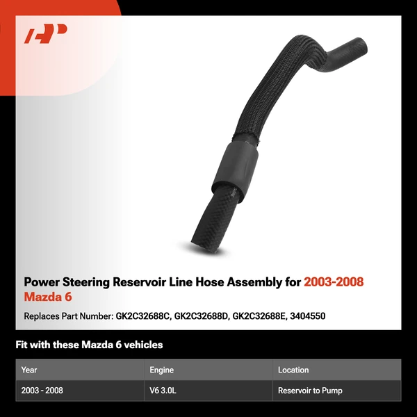 Power Steering Reservoir Line Hose Assembly for 2003-2008 Mazda 6