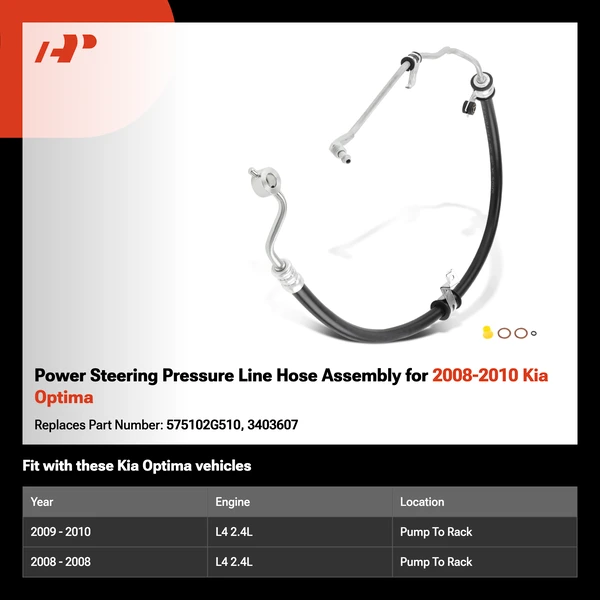 Power Steering Pressure Line Hose Assembly for 2008-2010 Kia Optima