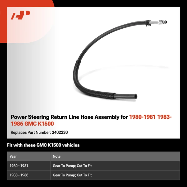 Power Steering Return Line Hose Assembly for 1980-1981 1983-1986 GMC K1500