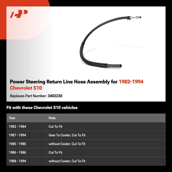 Power Steering Return Line Hose Assembly for 1982-1994 Chevrolet S10