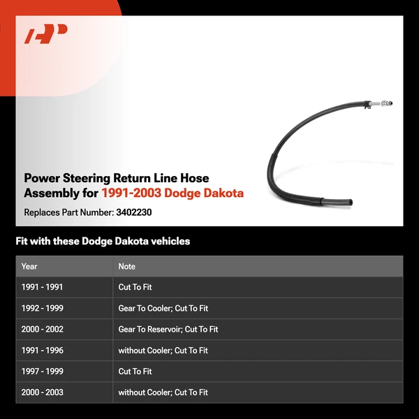 Power Steering Return Line Hose Assembly for 1991-2003 Dodge Dakota