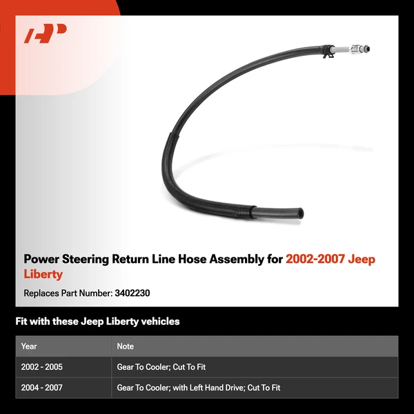 Power Steering Return Line Hose Assembly for 2002-2007 Jeep Liberty