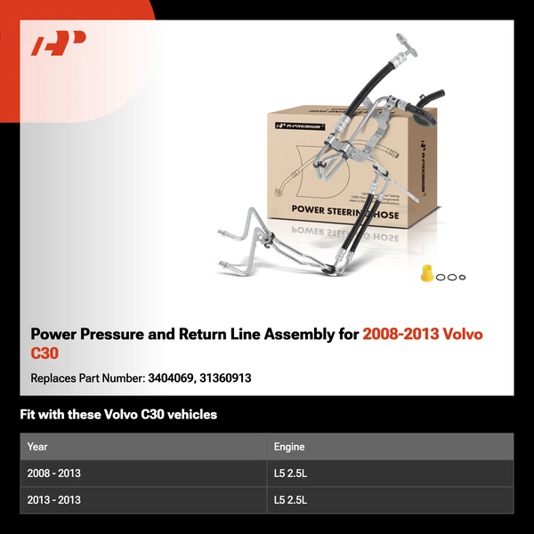 Power Pressure and Return Line Assembly for 2008-2013 Volvo C30