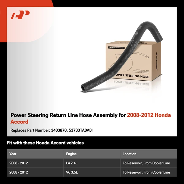 Power Steering Return Line Hose Assembly for 2008-2012 Honda Accord
