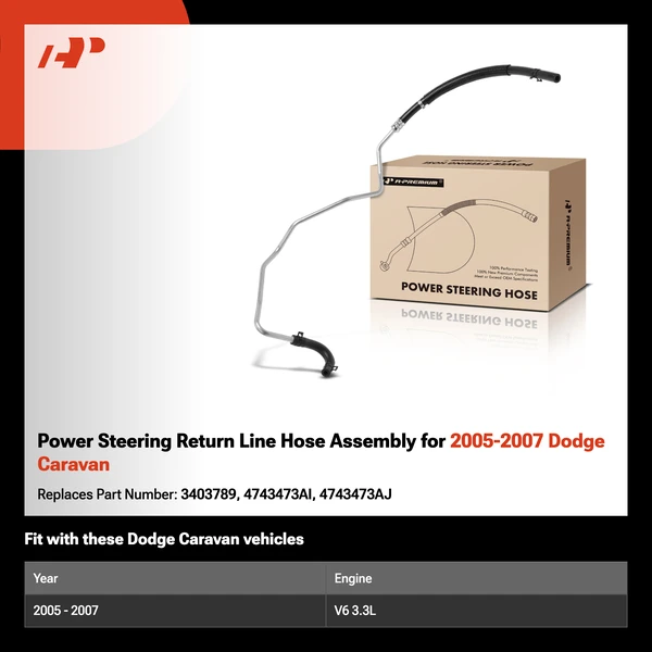 Power Steering Return Line Hose Assembly for 2005-2007 Dodge Caravan