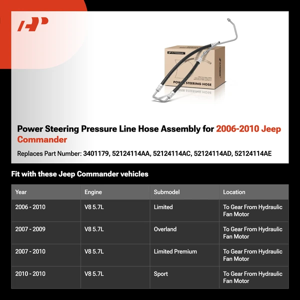 Power Steering Pressure Line Hose Assembly for 2006-2010 Jeep Commander