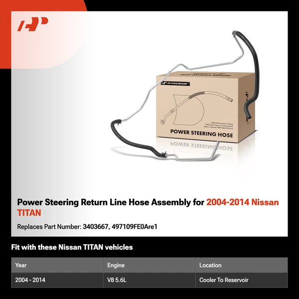 Power Steering Return Line Hose Assembly for 2004-2014 Nissan TITAN