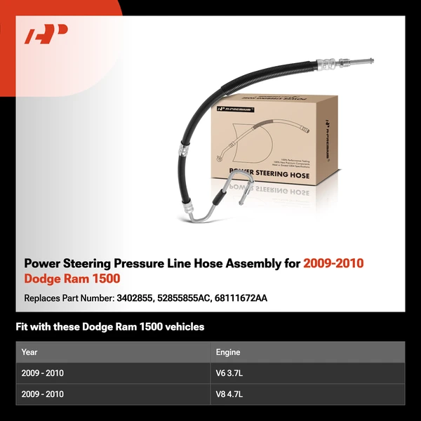 Power Steering Pressure Line Hose Assembly for 2009-2010 Dodge Ram 1500