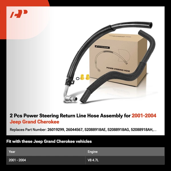 2 Pcs Power Steering Return Line Hose Assembly for 2001-2004 Jeep Grand Cherokee