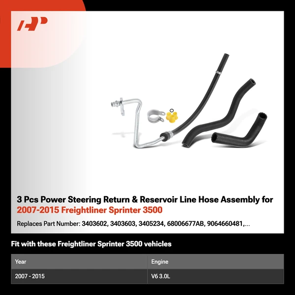 3 Pcs Power Steering Return & Reservoir Line Hose Assembly for 2007-2015 Freightliner Sprinter 3500