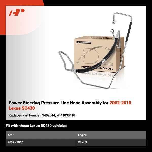 Power Steering Pressure Line Hose Assembly for 2002-2010 Lexus SC430