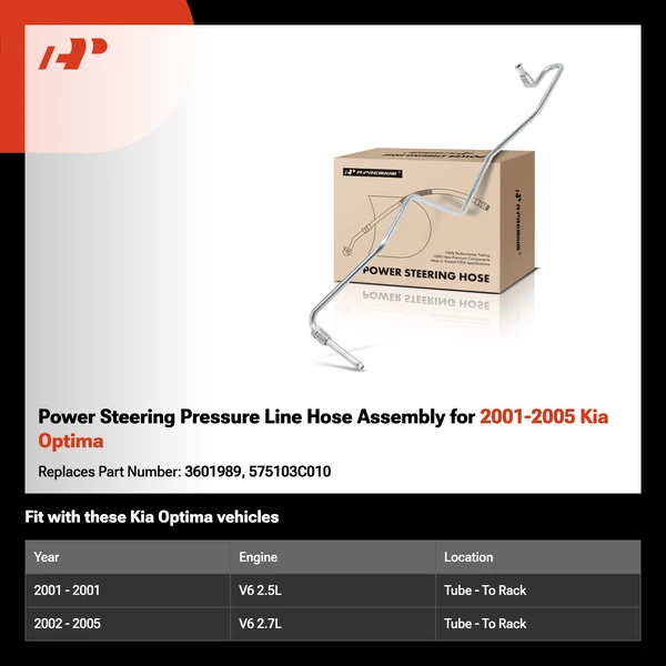 Power Steering Pressure Line Hose Assembly for 2001-2005 Kia Optima