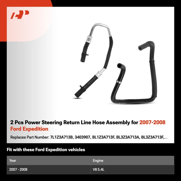 2 Pcs Power Steering Return Line Hose Assembly for 2007-2008 Ford Expedition