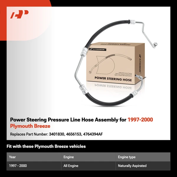Power Steering Pressure Line Hose Assembly for 1997-2000 Plymouth Breeze