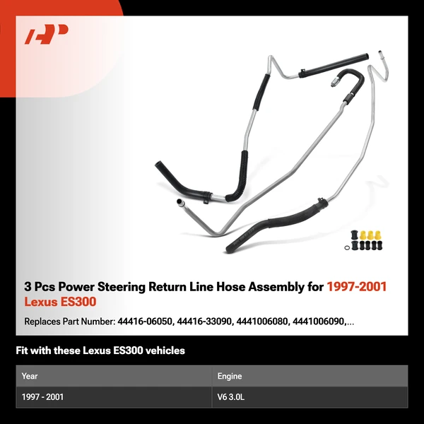3 Pcs Power Steering Return Line Hose Assembly for 1997-2001 Lexus ES300