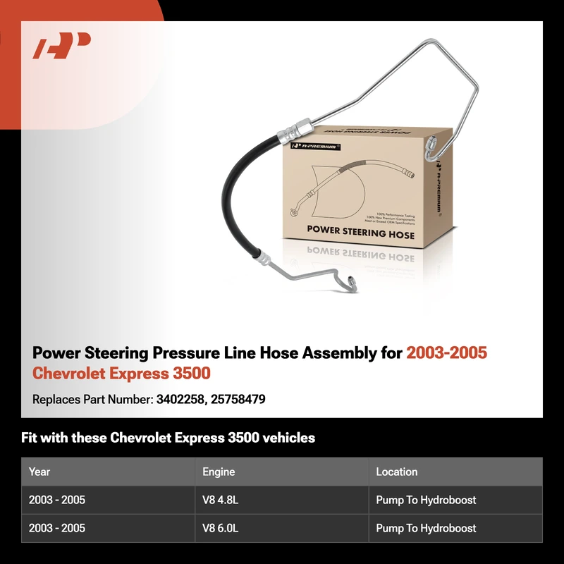 Power Steering Pressure Line Hose Assembly for 2003-2005 Chevrolet Express 3500