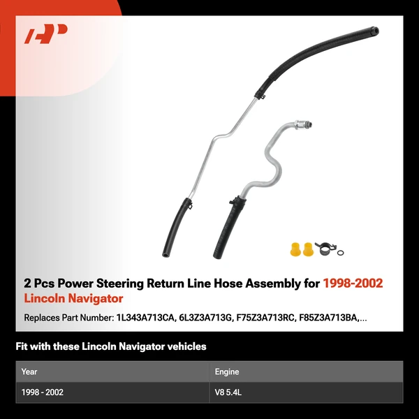 2 Pcs Power Steering Return Line Hose Assembly for 1998-2002 Lincoln Navigator