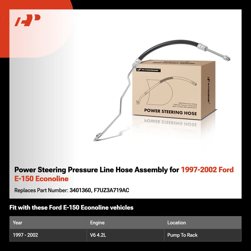 Power Steering Pressure Line Hose Assembly for 1997-2002 Ford E-150 Econoline