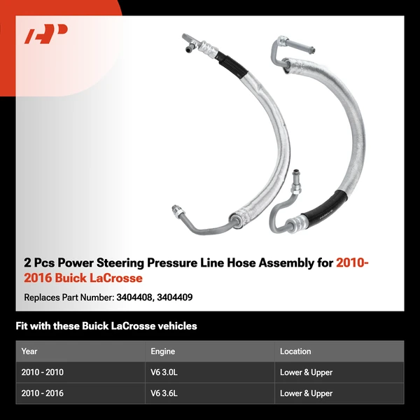 2 Pcs Power Steering Pressure Line Hose Assembly for 2010-2016 Buick LaCrosse