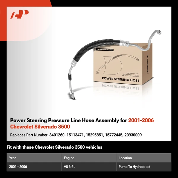 Power Steering Pressure Line Hose Assembly for 2001-2006 Chevrolet Silverado 3500