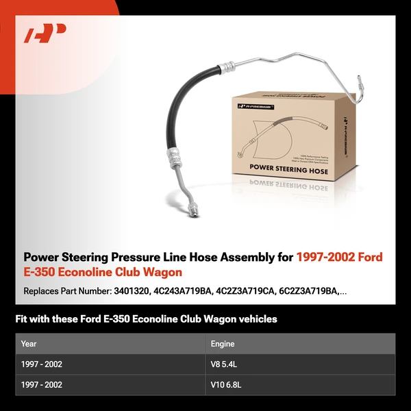 Power Steering Pressure Line Hose Assembly for 1997-2002 Ford E-350 Econoline Club Wagon