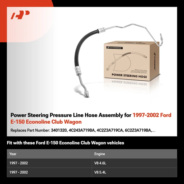 Power Steering Pressure Line Hose Assembly for 1997-2002 Ford E-150 Econoline Club Wagon