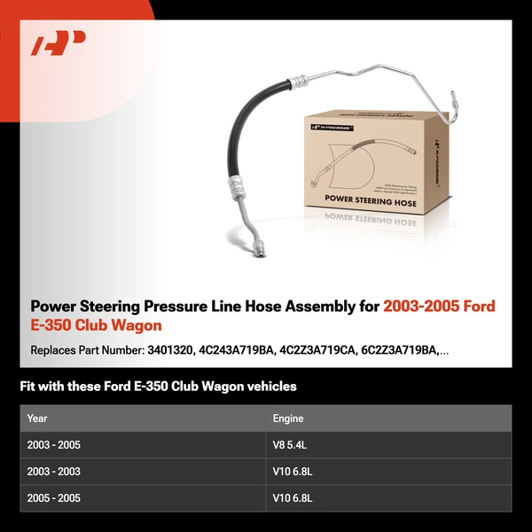 Power Steering Pressure Line Hose Assembly for 2003-2005 Ford E-350 Club Wagon