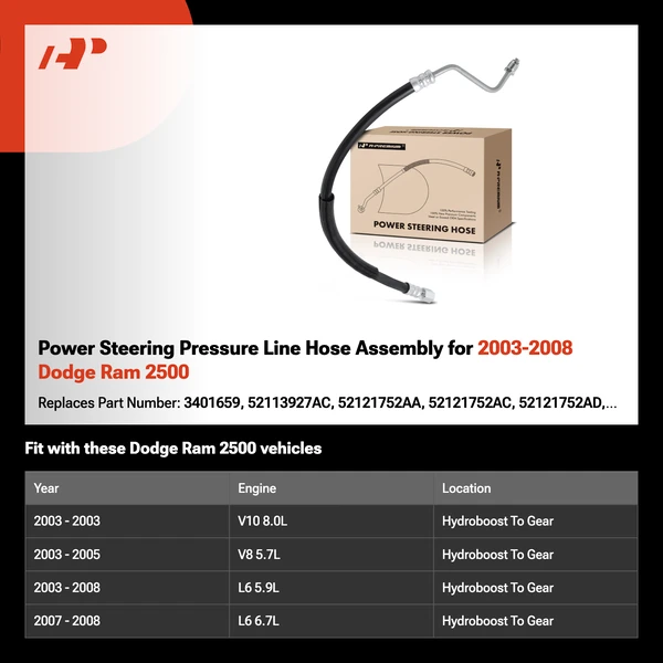 Power Steering Pressure Line Hose Assembly for 2003-2008 Dodge Ram 2500
