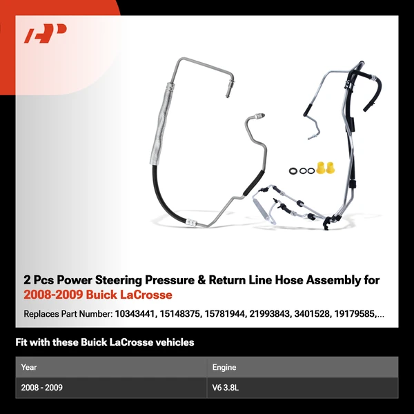 2 Pcs Power Steering Pressure & Return Line Hose Assembly for 2008-2009 Buick LaCrosse