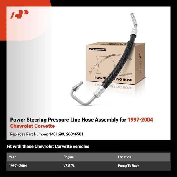 Power Steering Pressure Line Hose Assembly for 1997-2004 Chevrolet Corvette