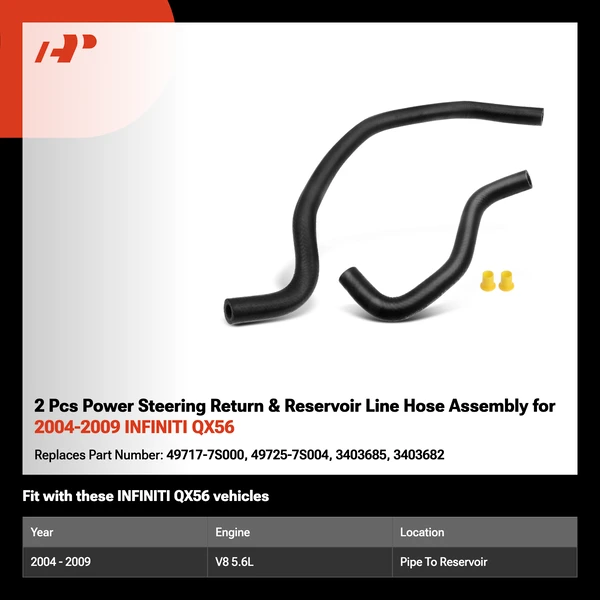 2 Pcs Power Steering Return & Reservoir Line Hose Assembly for 2004-2009 INFINITI QX56