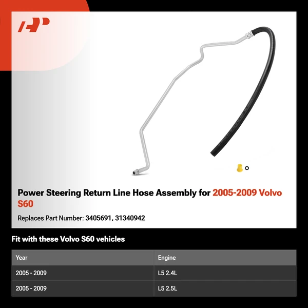 Power Steering Return Line Hose Assembly for 2005-2009 Volvo S60