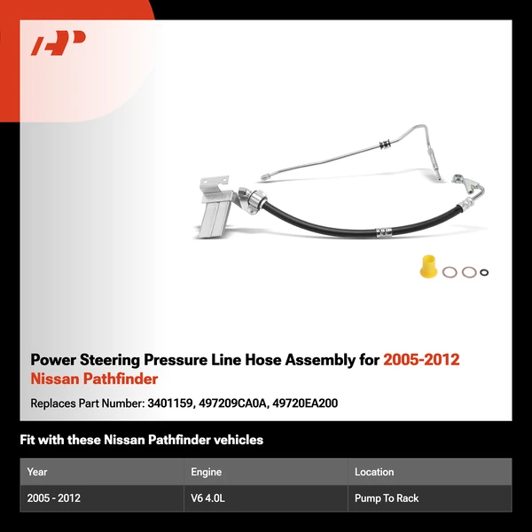 Power Steering Pressure Line Hose Assembly for 2005-2012 Nissan Pathfinder