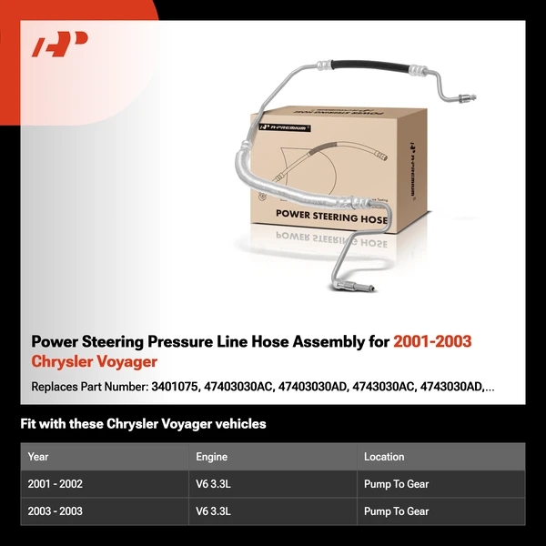 Power Steering Pressure Line Hose Assembly for 2001-2003 Chrysler Voyager