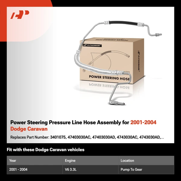 Power Steering Pressure Line Hose Assembly for 2001-2004 Dodge Caravan