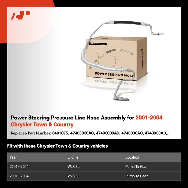 Power Steering Pressure Line Hose Assembly for 2001-2004 Chrysler Town & Country