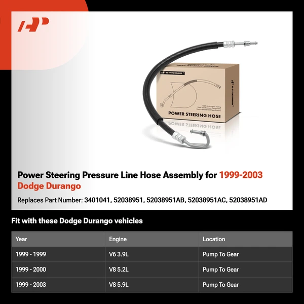 Power Steering Pressure Line Hose Assembly for 1999-2003 Dodge Durango