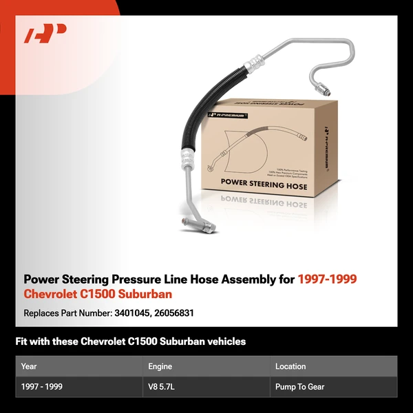 Power Steering Pressure Line Hose Assembly for 1997-1999 Chevrolet C1500 Suburban