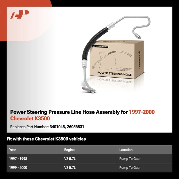 Power Steering Pressure Line Hose Assembly for 1997-2000 Chevrolet K3500