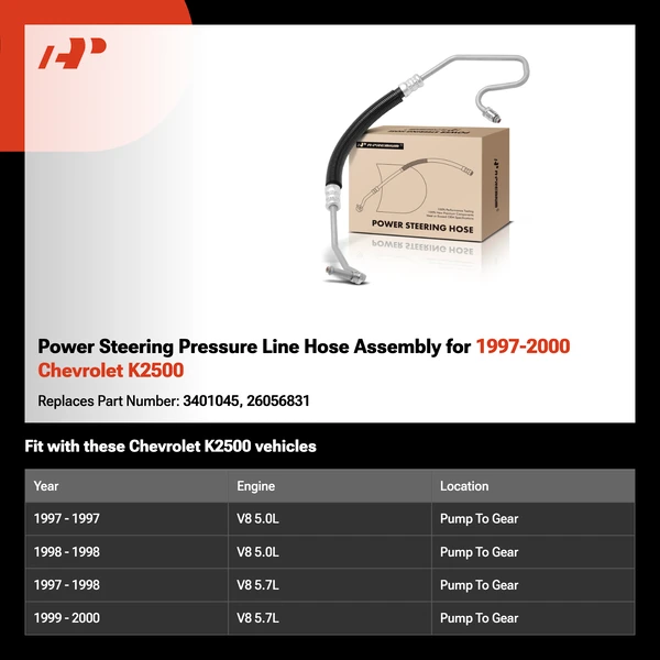 Power Steering Pressure Line Hose Assembly for 1997-2000 Chevrolet K2500